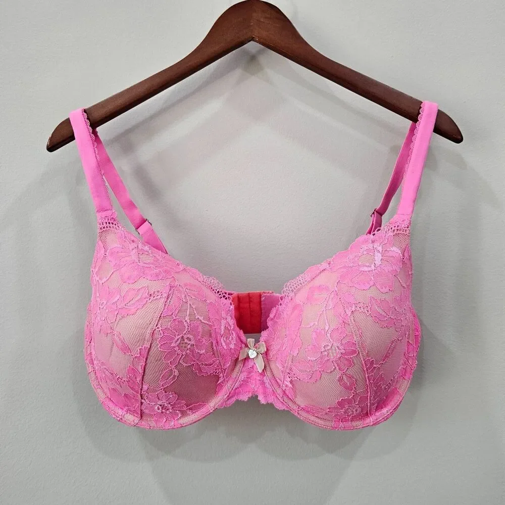 Victoria Secret Body By Victoria Bra 38DD Light Pink Lace Adjustable Straps Bow